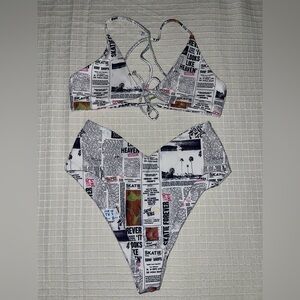 Skatie Newspaper Print Bikini Set